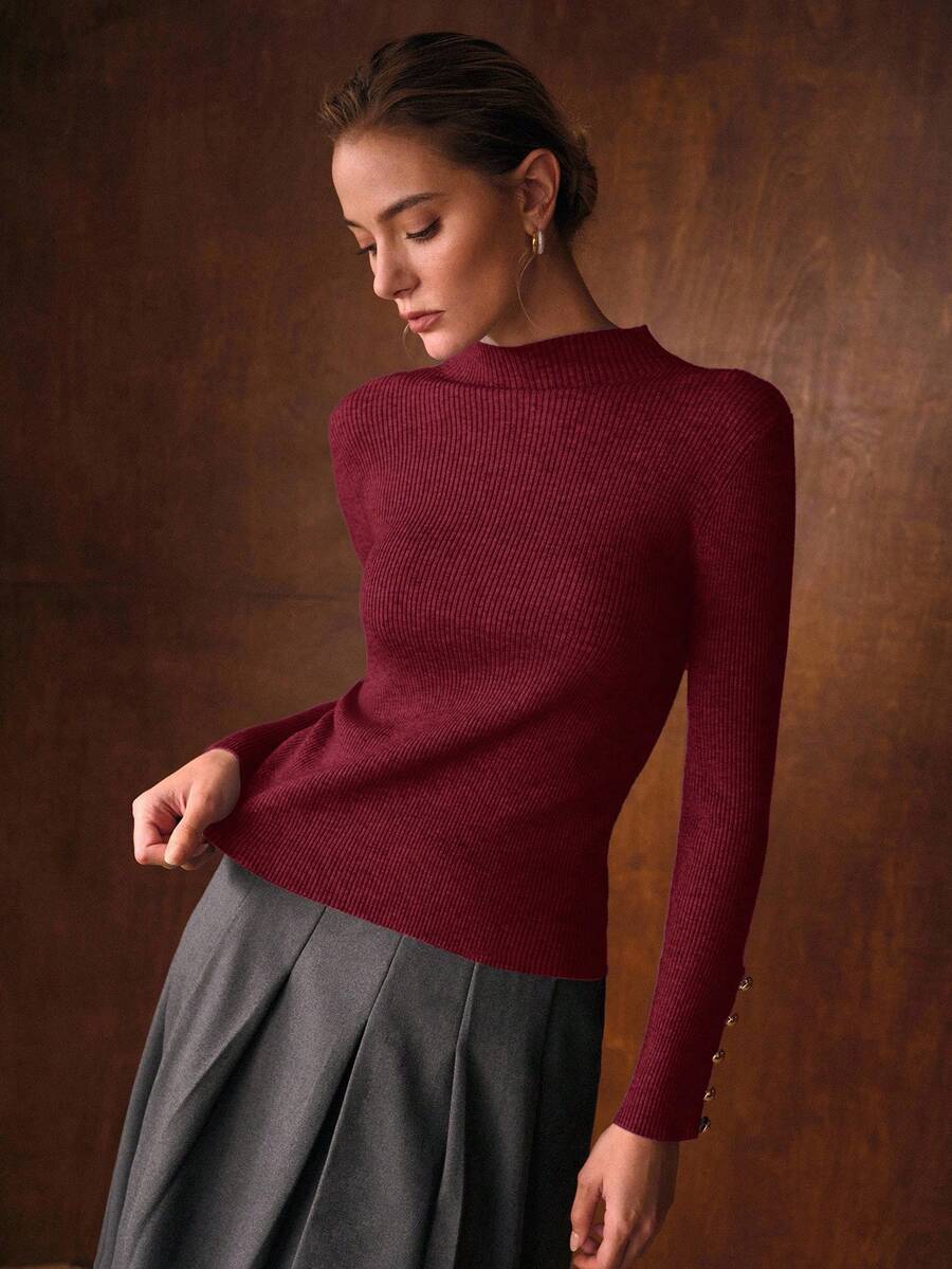 Blusa Feminina Premium em Tricô Canelado com Botões Dourados – Boutique Exclusive