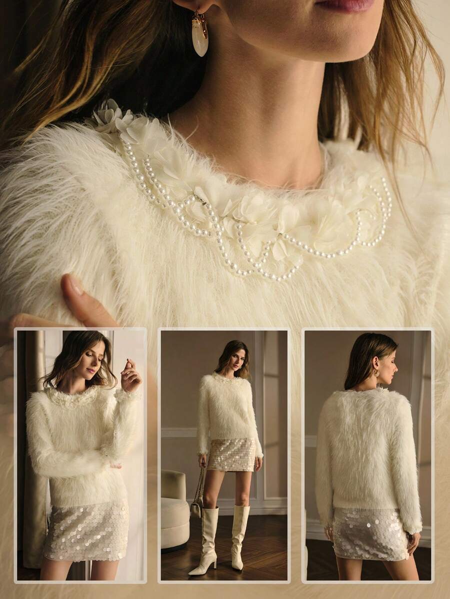 Suéter Feminino Elegante - Detalhes em Pérolas Falsas