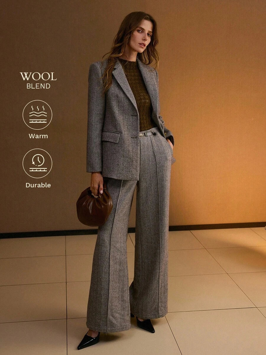 Blazer Feminino Alfaiataria Espinha de Peixe Cinza – Corte Elegante Premium