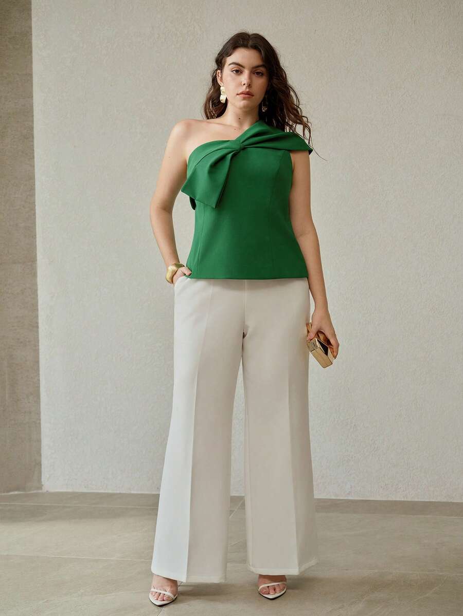 Top Slim Fit Ombro Único - Laço Grande em Tecido Premium