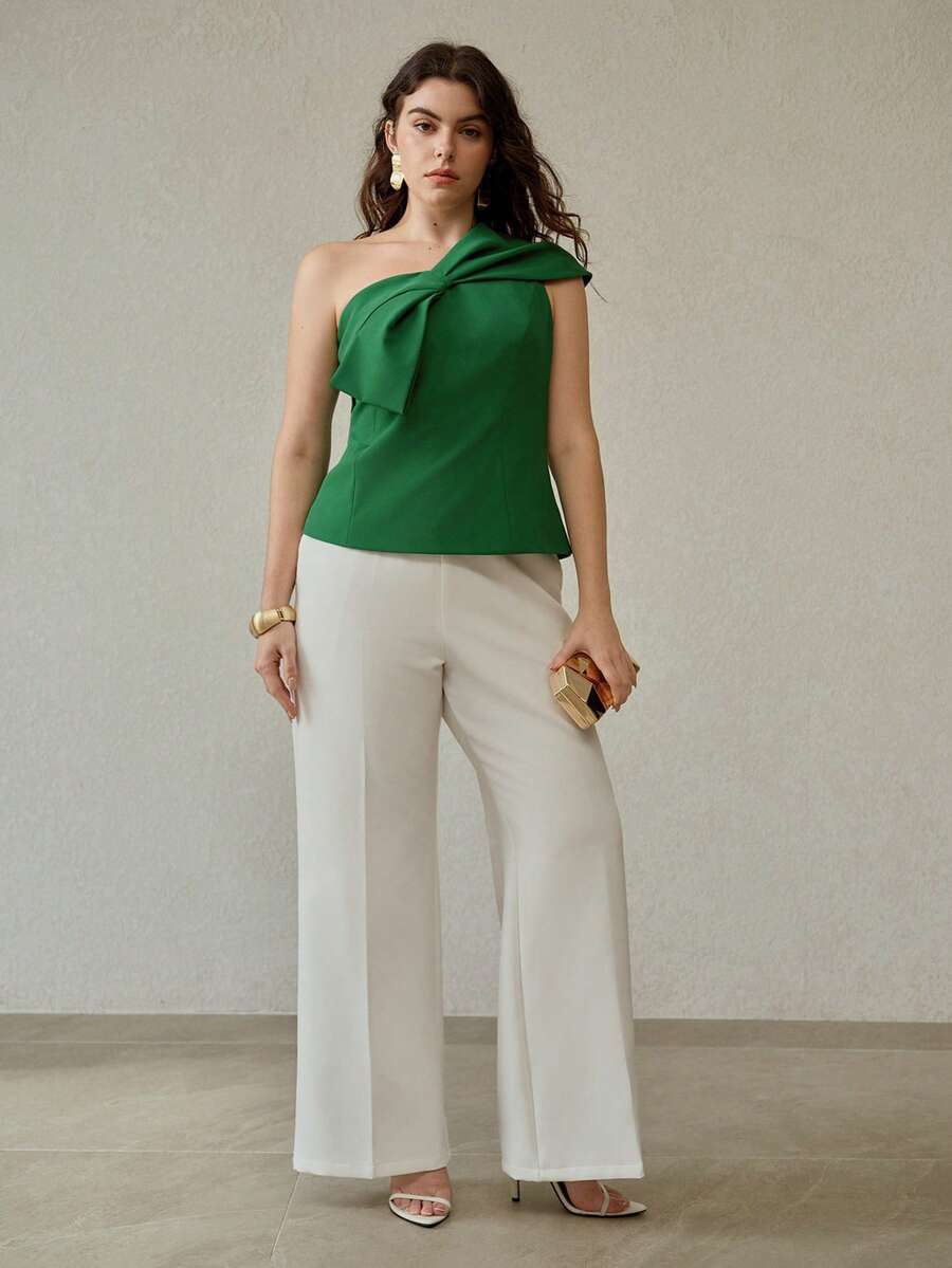 Top Slim Fit Ombro Único - Laço Grande em Tecido Premium