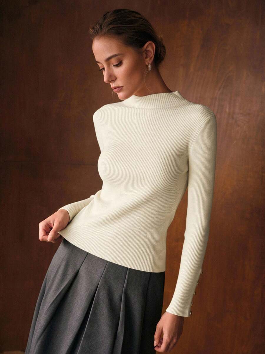 Blusa Feminina Premium em Tricô Canelado com Botões Dourados – Boutique Exclusive