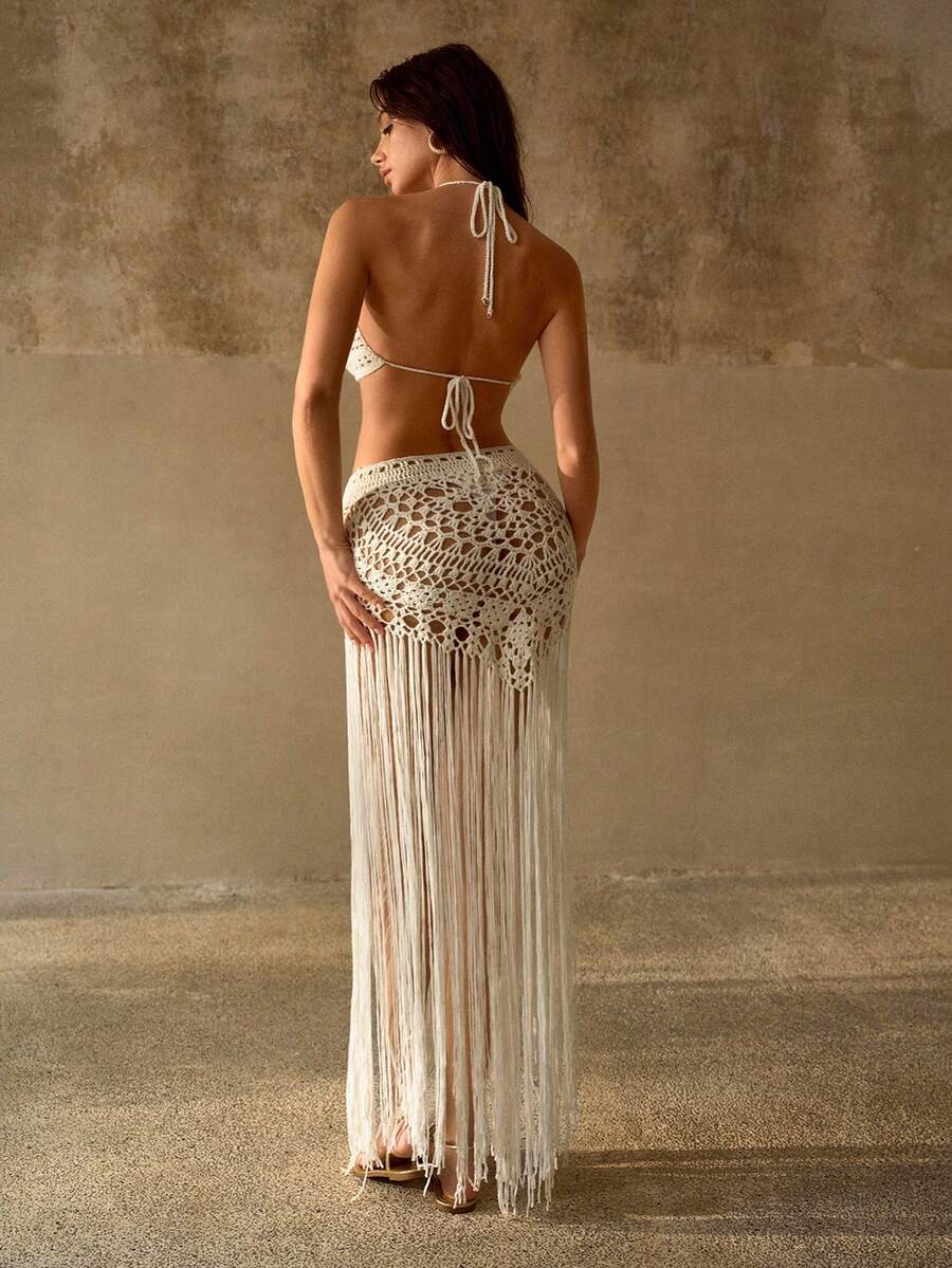 Conjunto de Crochê Premium - Top Halter e Saia Texturizada