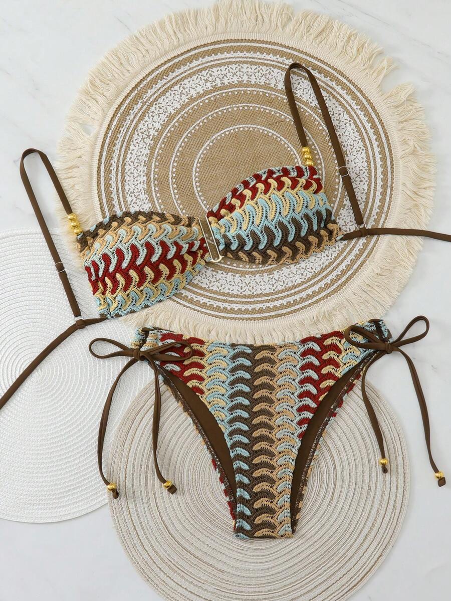 Conjunto de Praia Feminino - Tecido de Crochê Texturizado