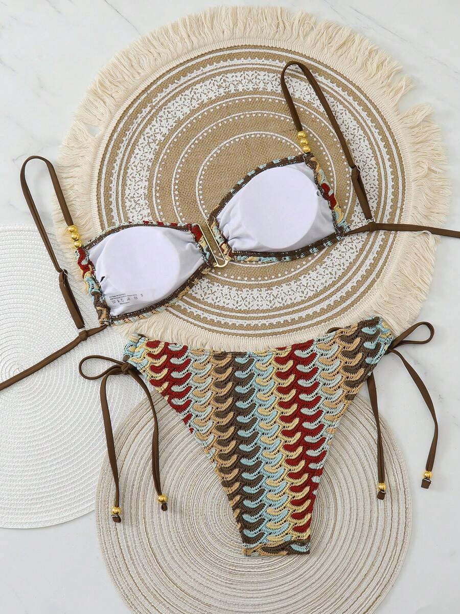 Conjunto de Praia Feminino - Tecido de Crochê Texturizado