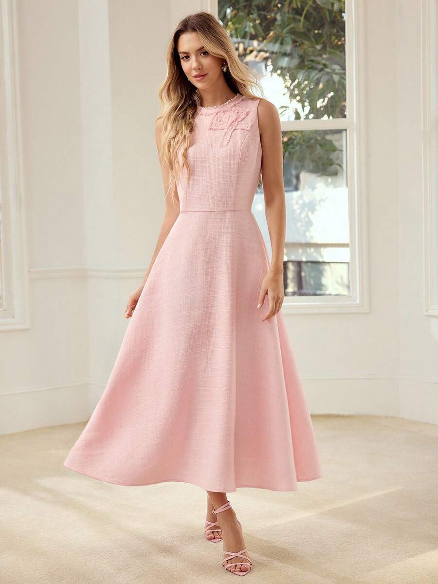 Vestido Elegante Feminino - Sem Mangas com Laço Premium