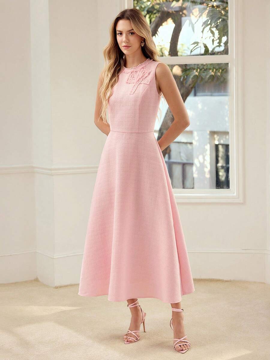 Vestido Elegante Feminino - Sem Mangas com Laço Premium