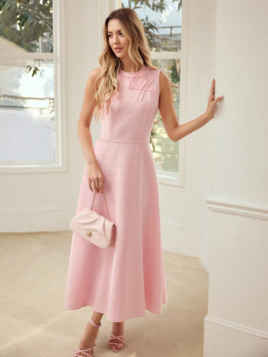 Vestido Elegante Feminino - Sem Mangas com Laço Premium