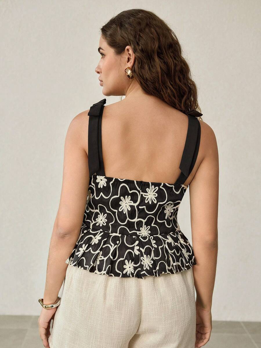 Regata Elegante Plus Size - Jacquard com Laço Contrastante
