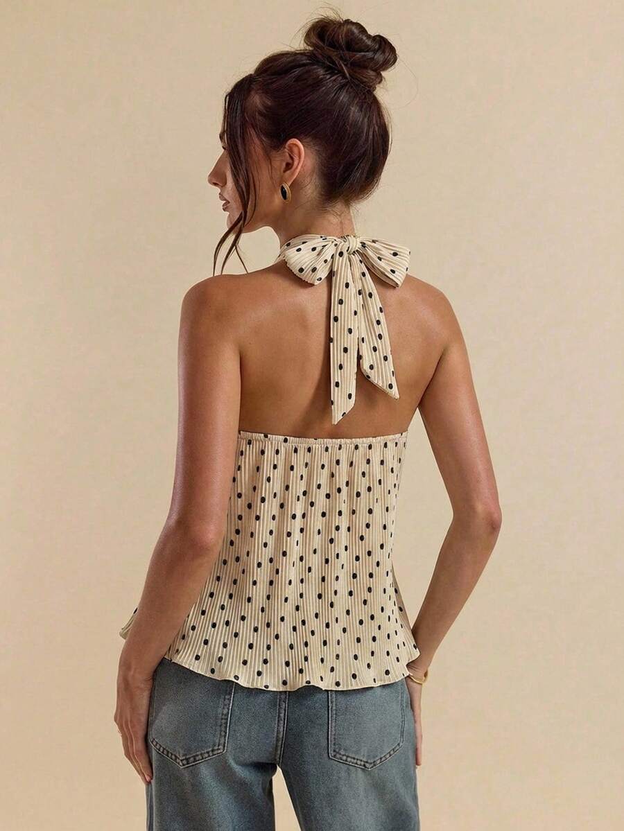 Blusa Elegante Plissada - Design Sofisticado com Estampa de Bolinhas