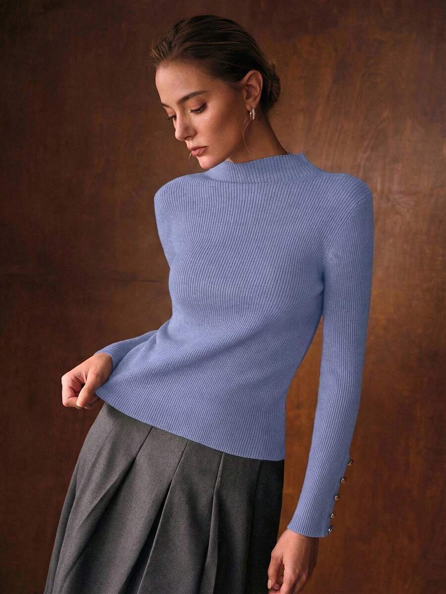 Blusa Feminina Premium em Tricô Canelado com Botões Dourados – Boutique Exclusive