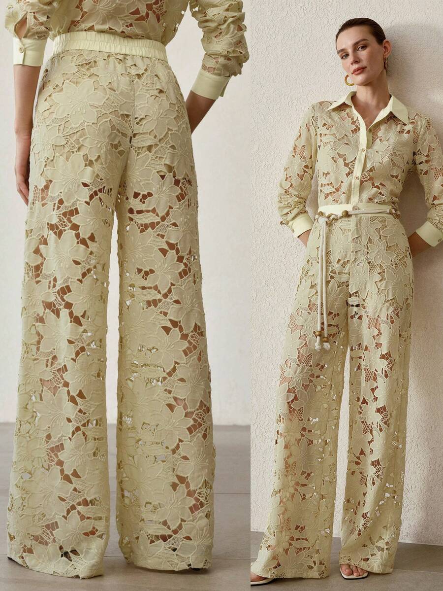 Calça Reta Feminina - Renda Guipure Premium