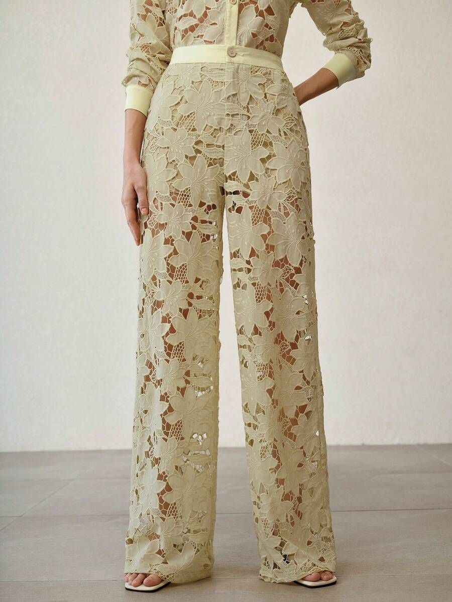 Calça Reta Feminina - Renda Guipure Premium