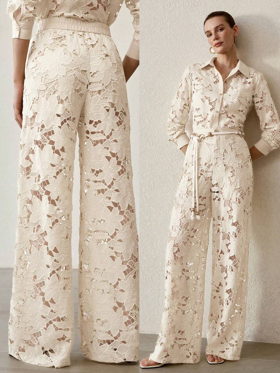 Calça Reta Feminina - Renda Guipure Premium