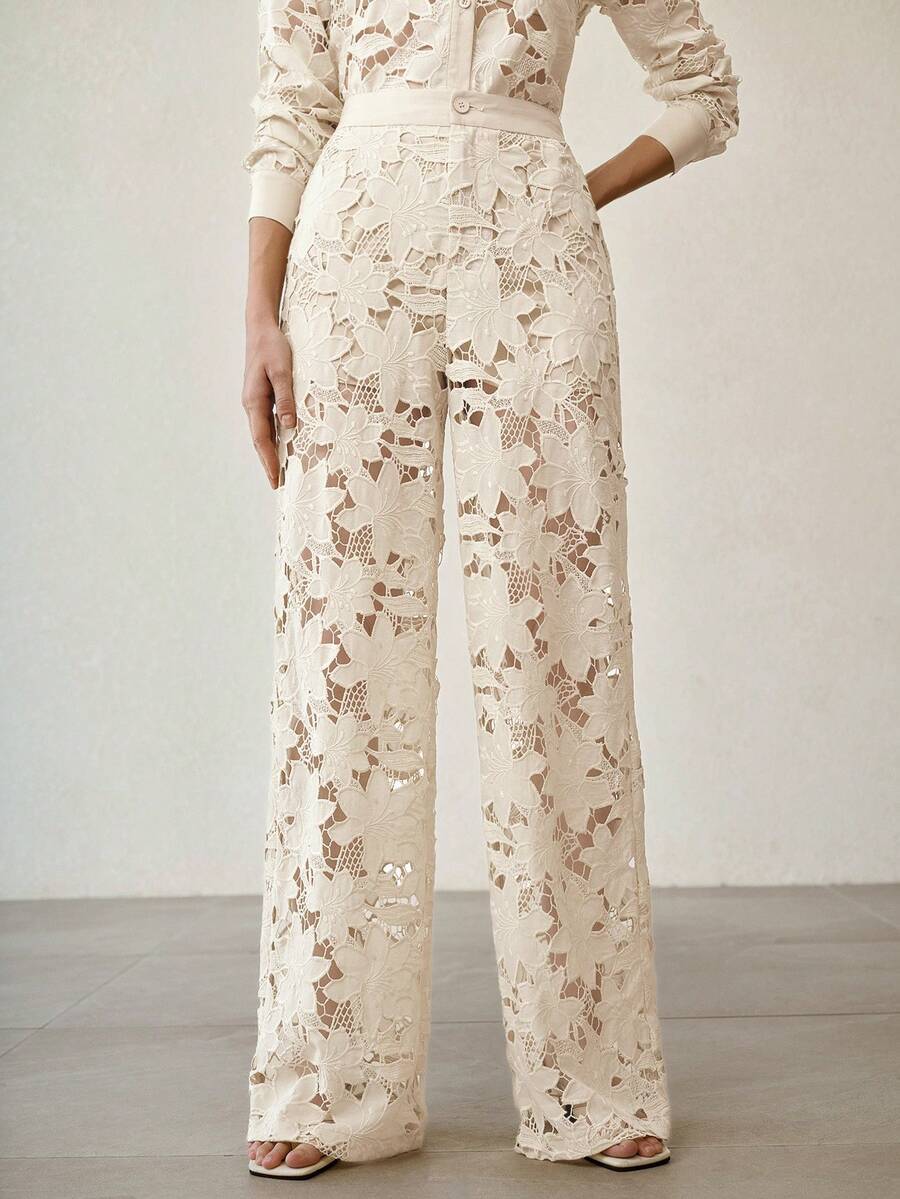 Calça Reta Feminina - Renda Guipure Premium