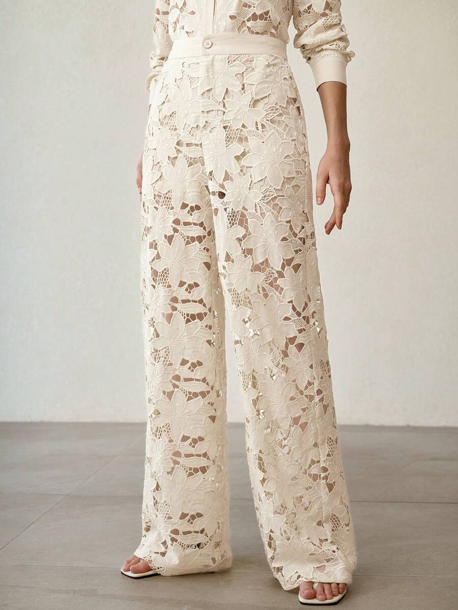 Calça Reta Feminina - Renda Guipure Premium