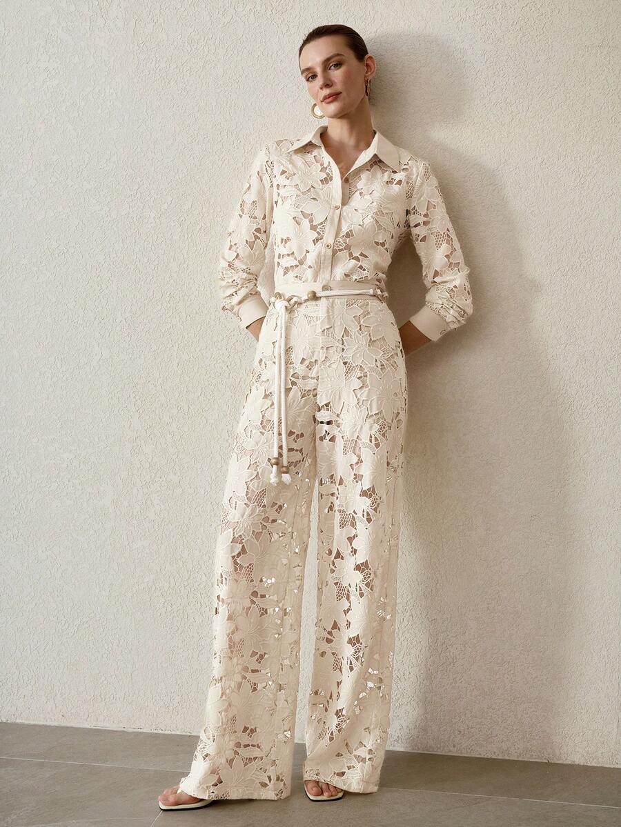 Calça Reta Feminina - Renda Guipure Premium