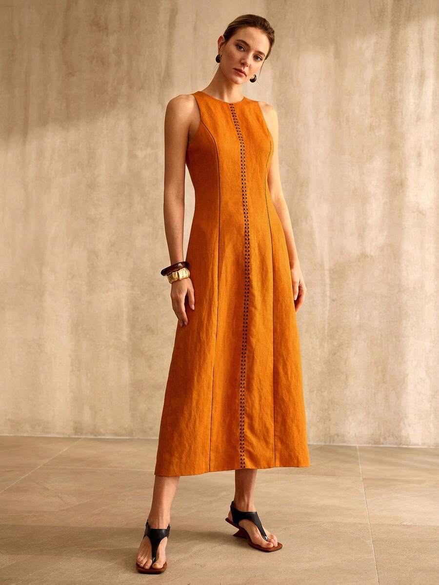 Vestido de Verão Feminino - Linho Misto com Bainha Dividida