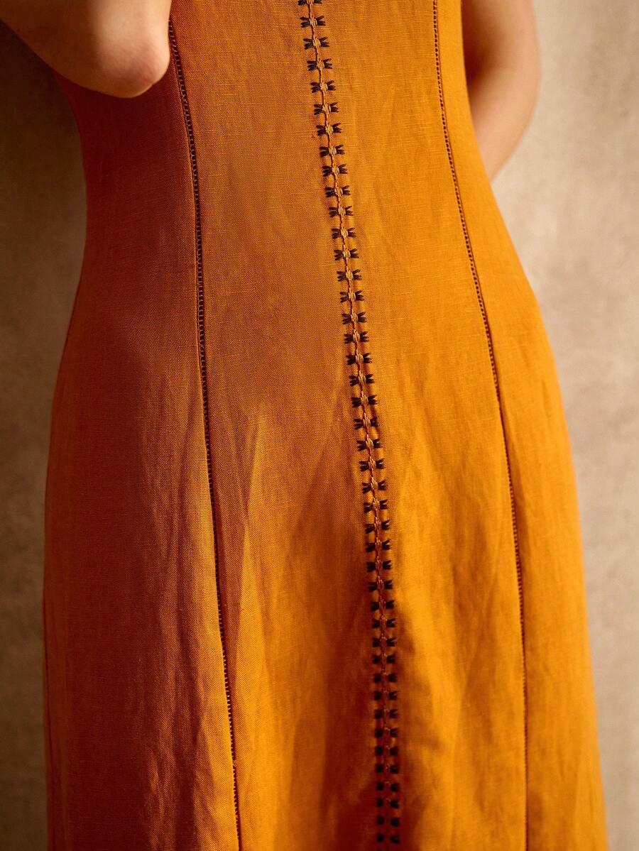 Vestido de Verão Feminino - Linho Misto com Bainha Dividida