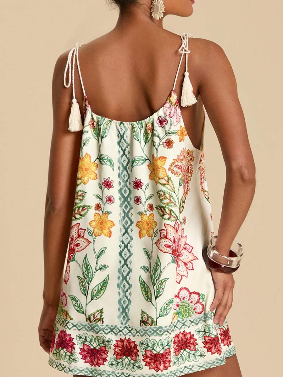 Vestido de Praia Feminino - Estampa de Palmeira e Detalhe de Nó