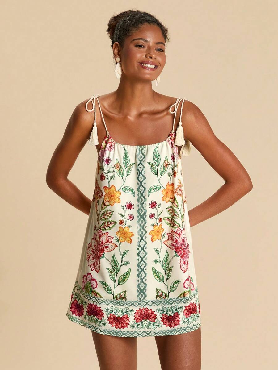 Vestido de Praia Feminino - Estampa de Palmeira e Detalhe de Nó