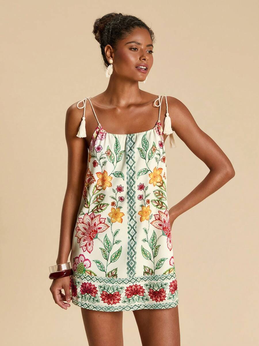 Vestido de Praia Feminino - Estampa de Palmeira e Detalhe de Nó