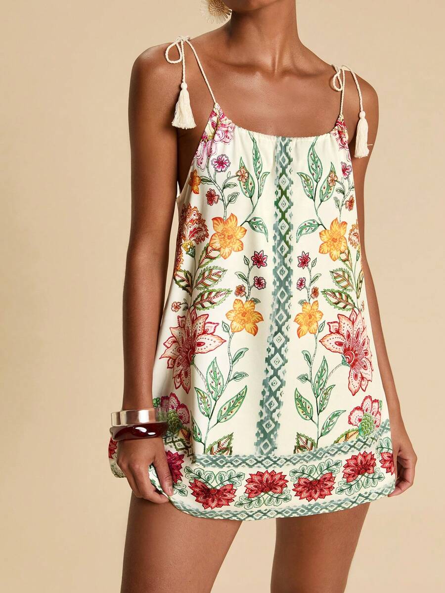 Vestido de Praia Feminino - Estampa de Palmeira e Detalhe de Nó