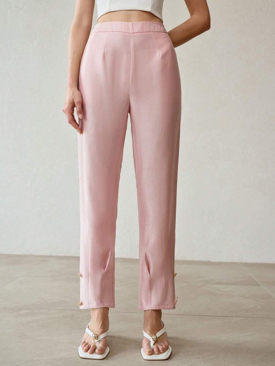 Calça de Alfaiataria Premium - Cintura Alta e Detalhe de Metal