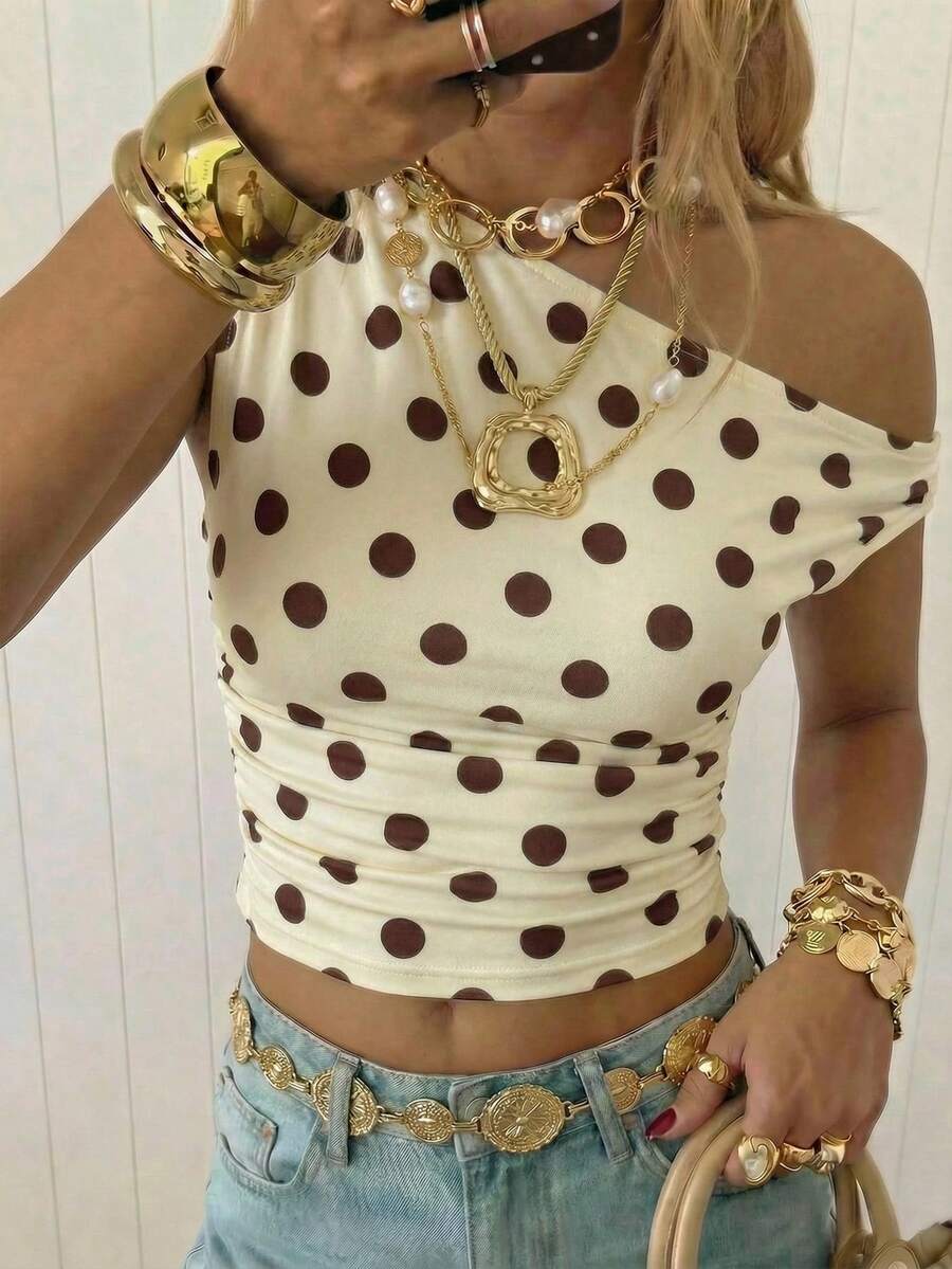 Top Cropped Feminino - Estilo Minimalista Chic com Estampa Poá