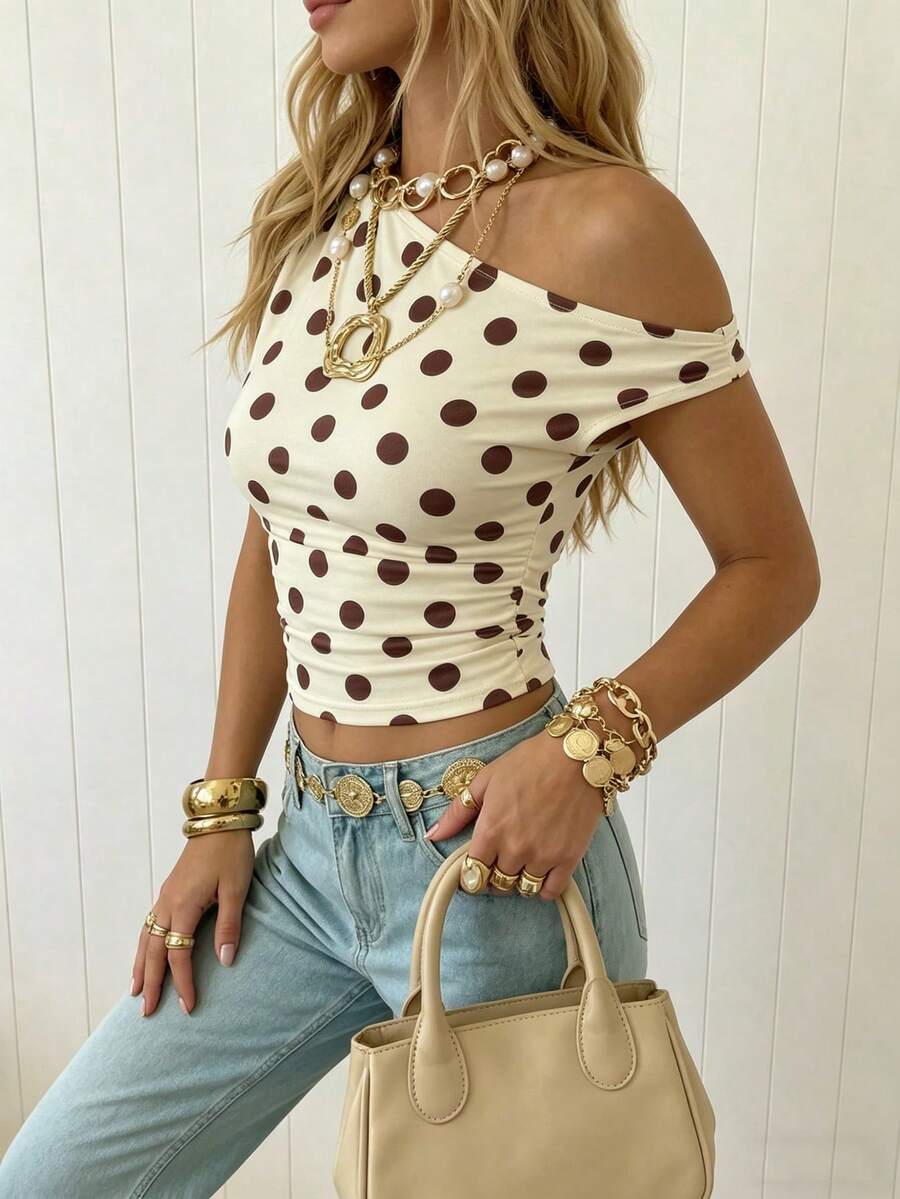 Top Cropped Feminino - Estilo Minimalista Chic com Estampa Poá