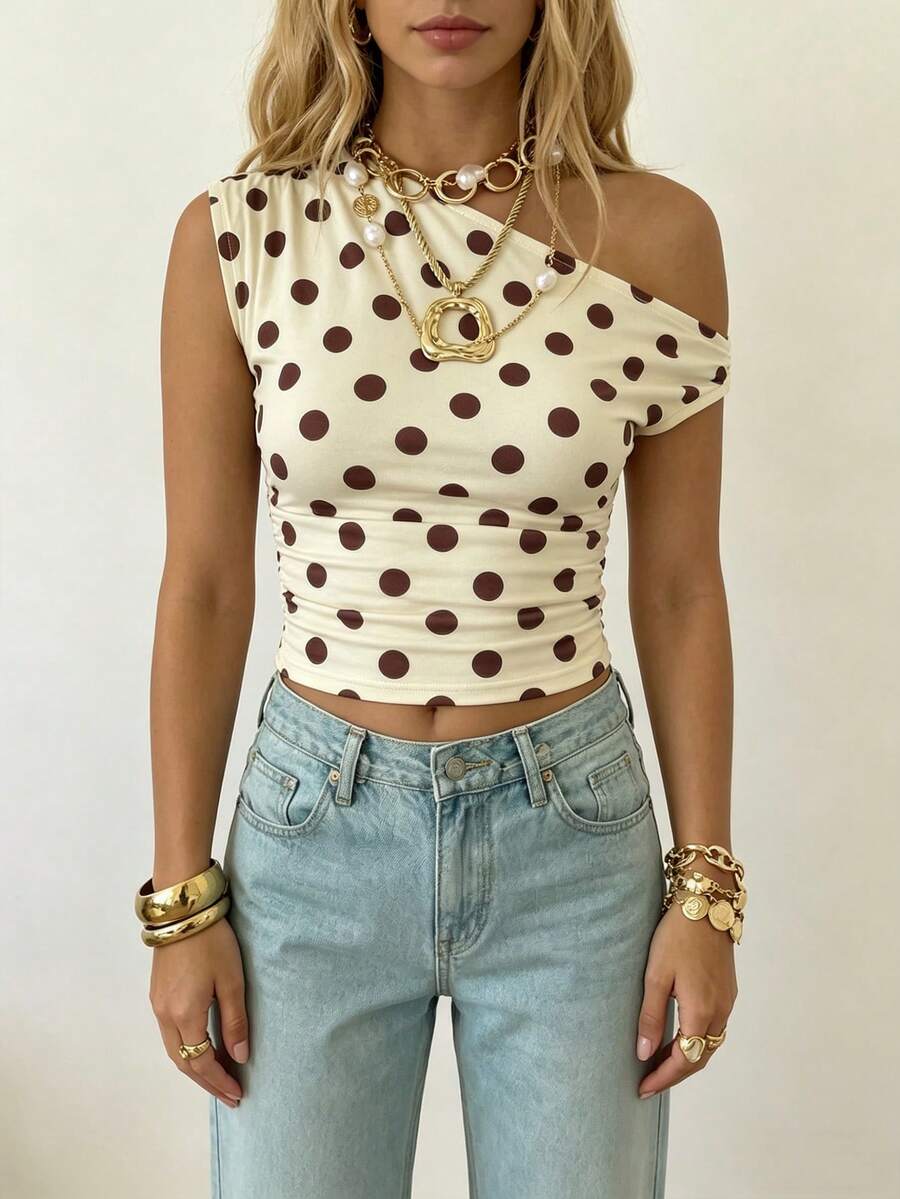 Top Cropped Feminino - Estilo Minimalista Chic com Estampa Poá