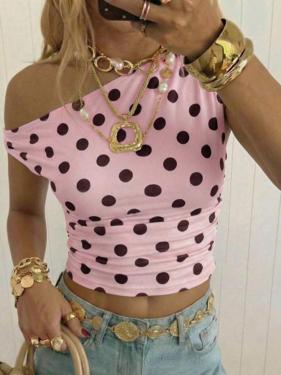 Top Cropped Feminino - Estilo Minimalista Chic com Estampa Poá
