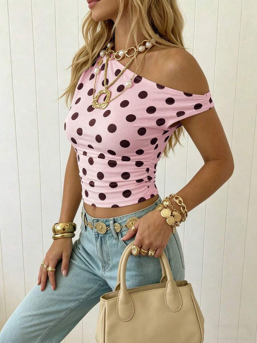 Top Cropped Feminino - Estilo Minimalista Chic com Estampa Poá