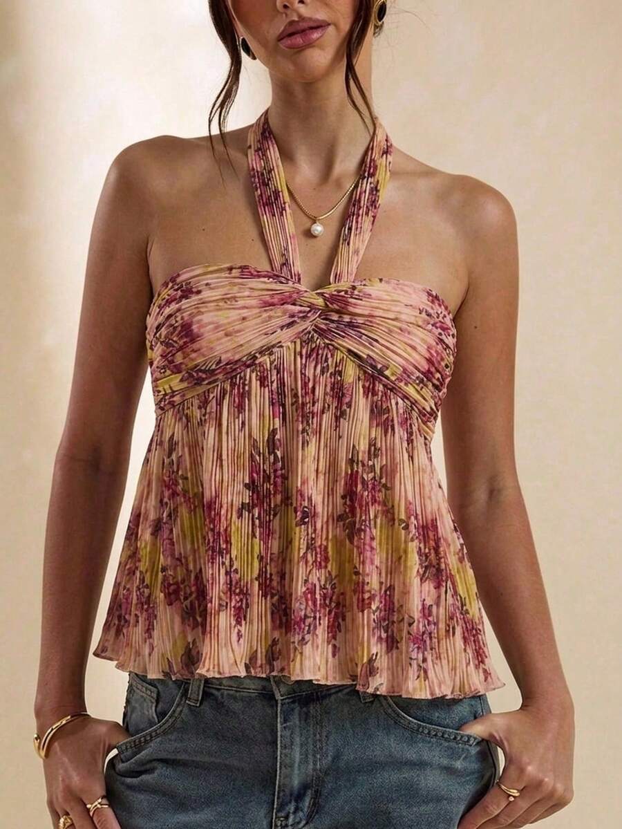 Blusa Elegante Plissada - Design Sofisticado com Estampa de Bolinhas
