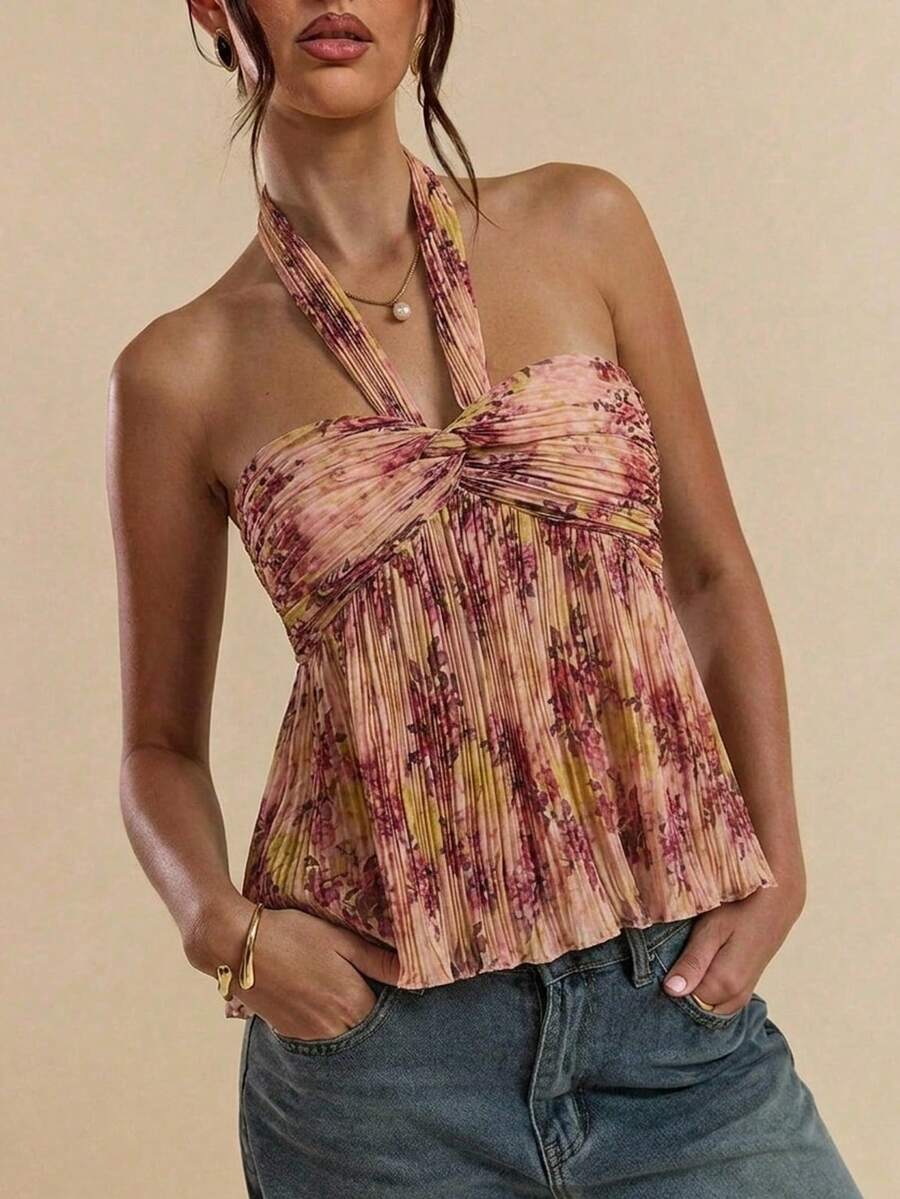 Blusa Elegante Plissada - Design Sofisticado com Estampa de Bolinhas