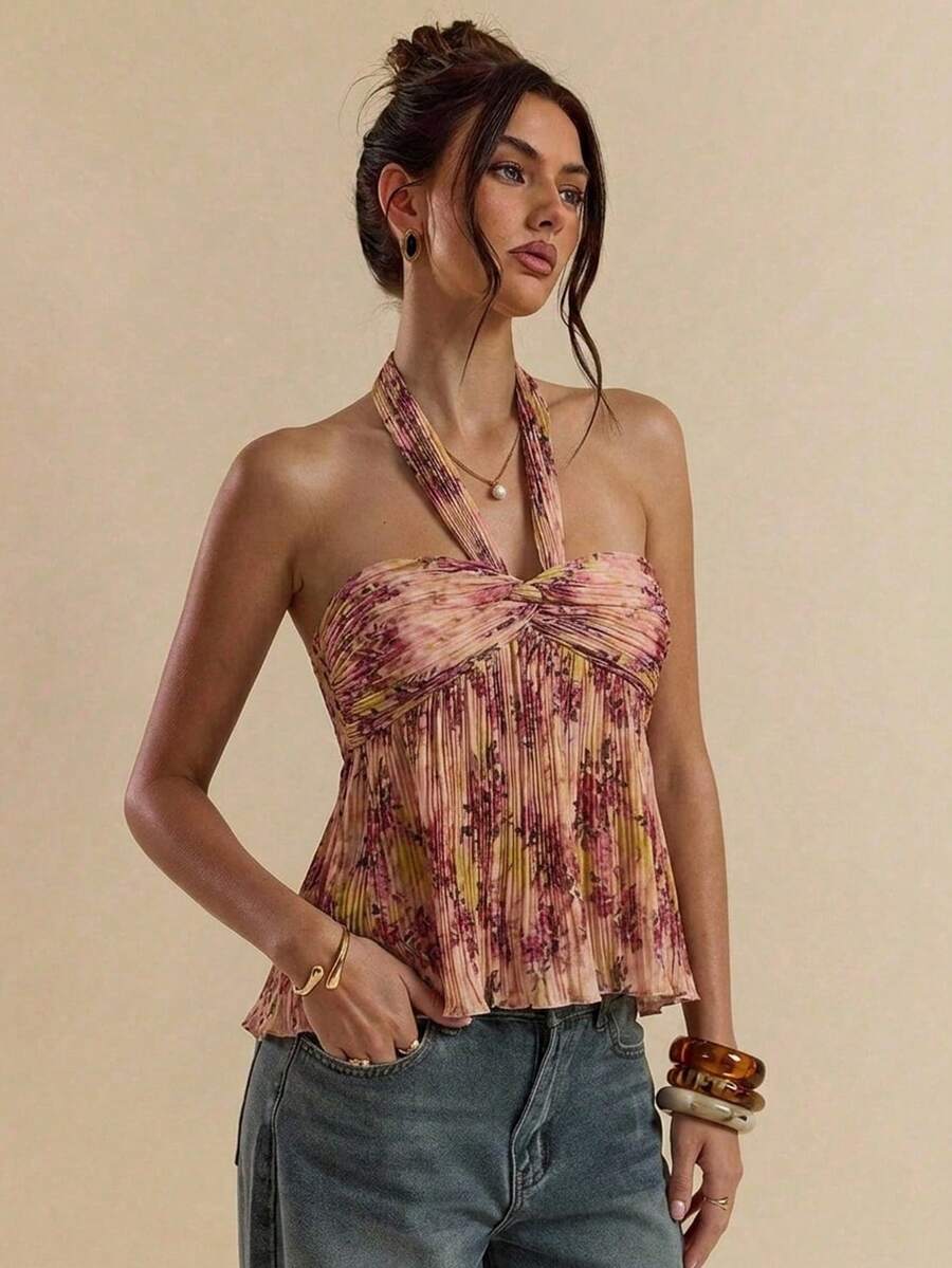 Blusa Elegante Plissada - Design Sofisticado com Estampa de Bolinhas