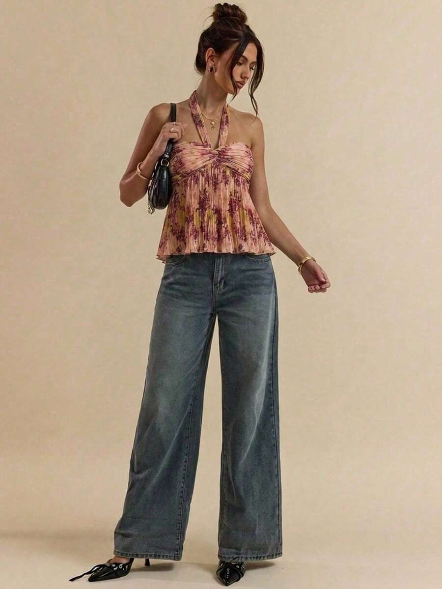 Blusa Elegante Plissada - Design Sofisticado com Estampa de Bolinhas