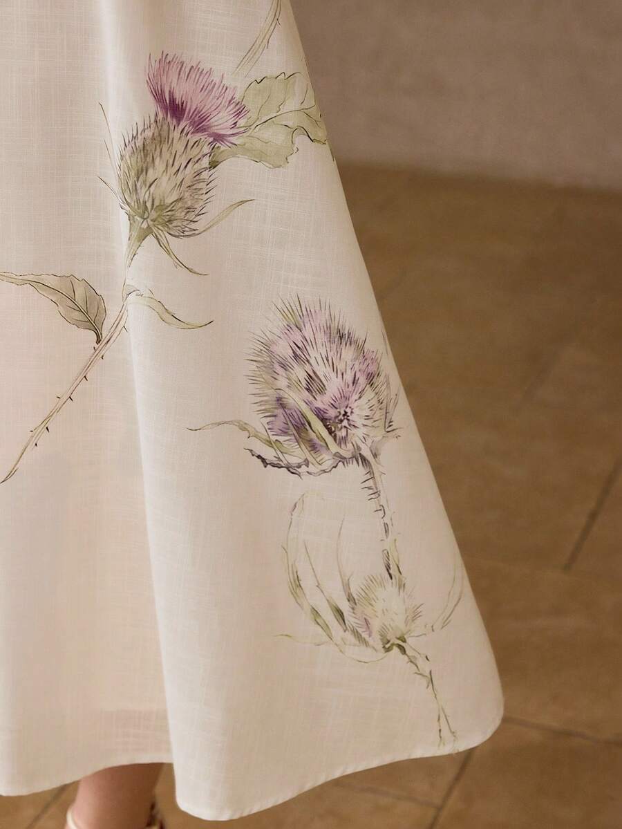 Vestido Midi Premium - Gola Babado e Estampa Elegante