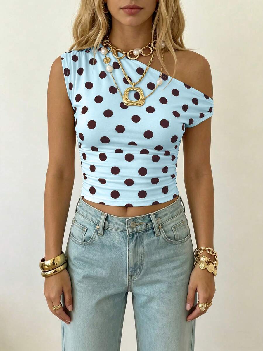 Top Cropped Feminino - Estilo Minimalista Chic com Estampa Poá