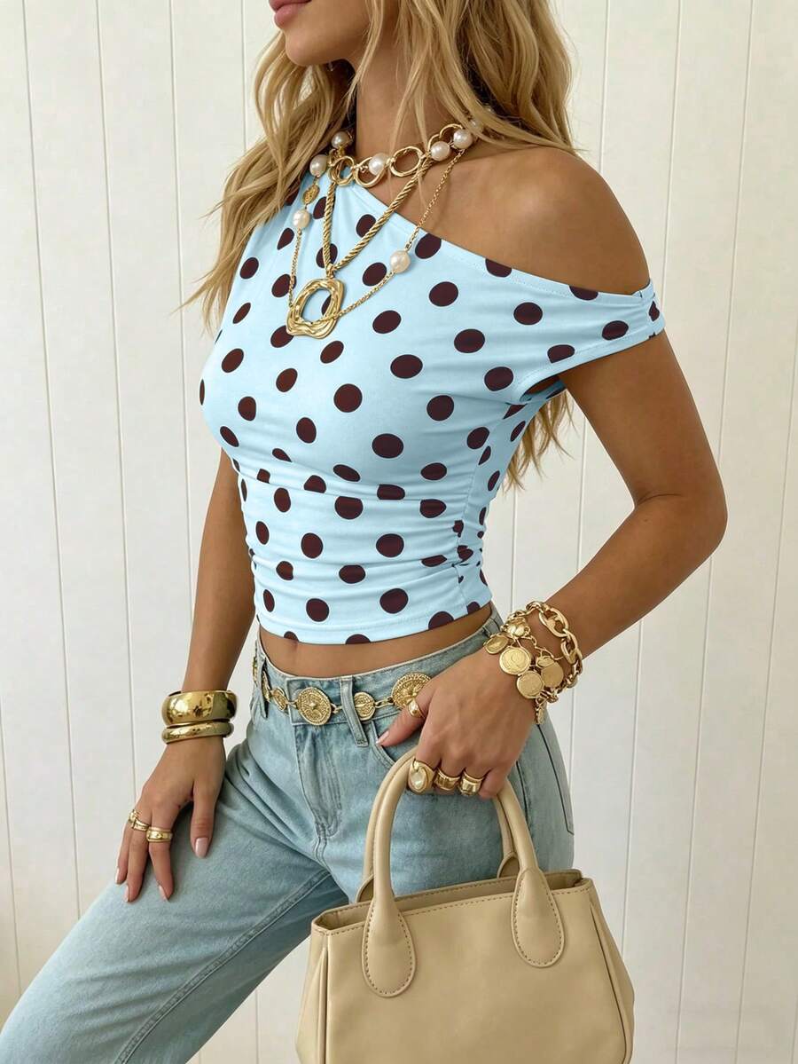 Top Cropped Feminino - Estilo Minimalista Chic com Estampa Poá