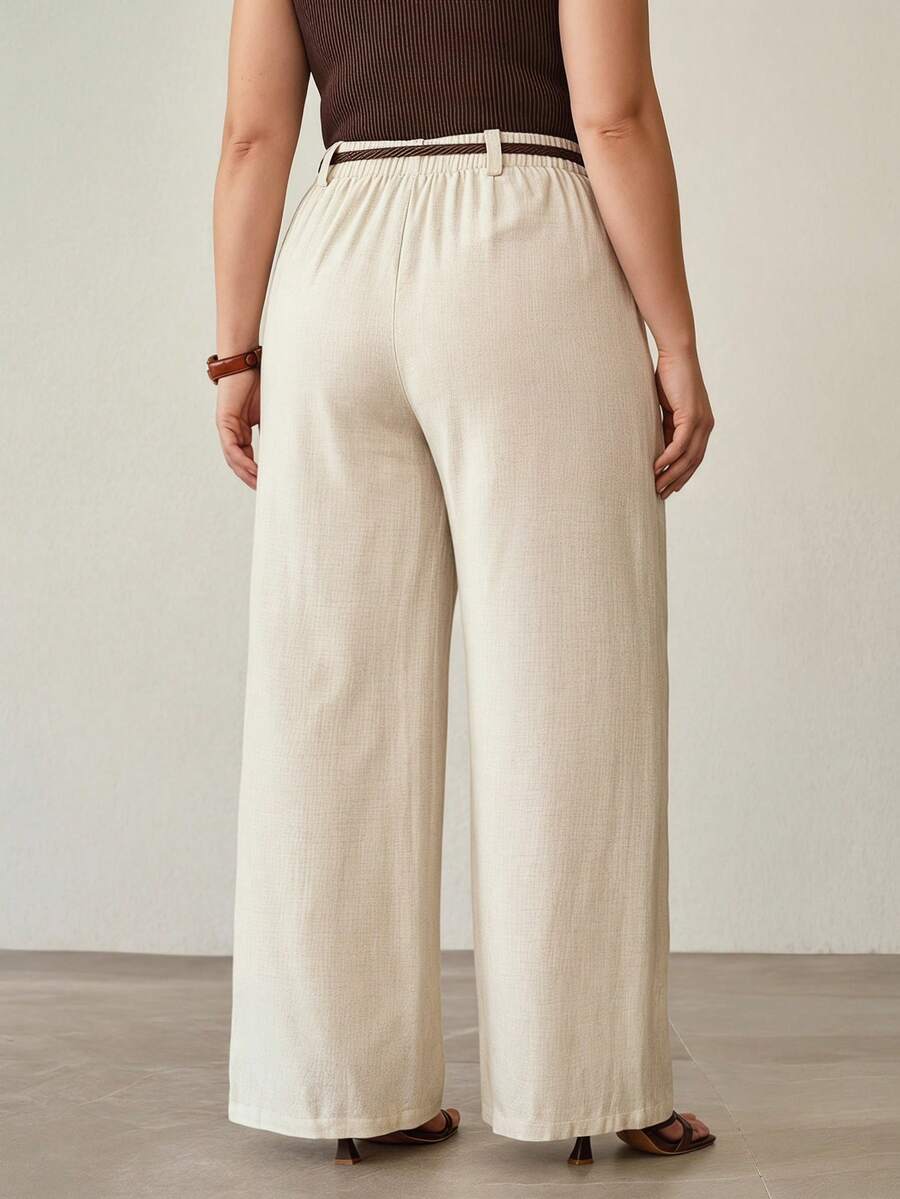 Calça Plus Size Linho Natural com Perna Reta Ampla GG ao 4XG