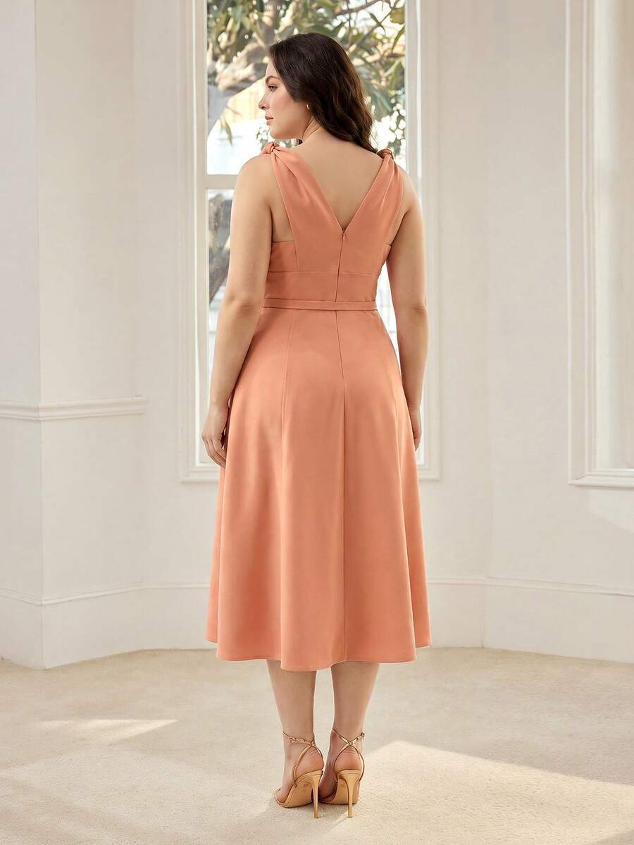 Vestido Midi Casual - Decote V e Nó Torcido