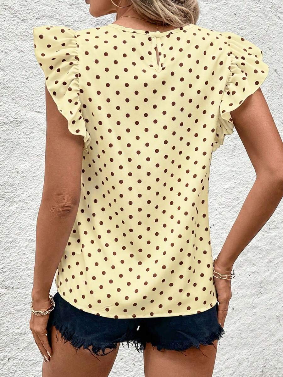 Blusa Casual Feminina - Estampa de Bolinhas e Babado Elegante