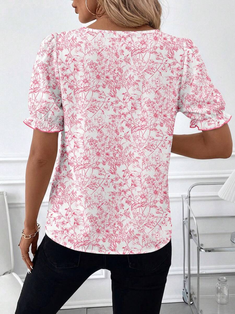 Blusa Casual Elegante - Gola de Renda e Acabamento Franzido