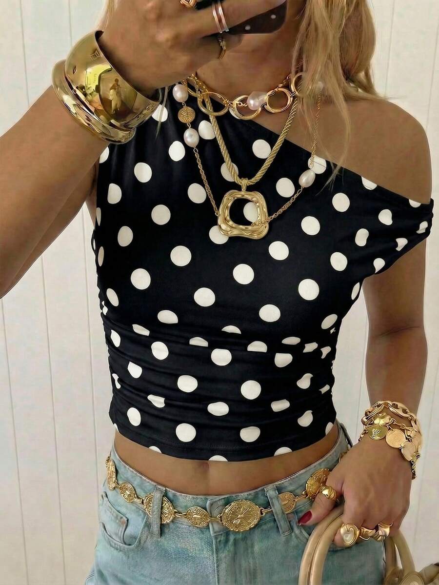 Top Cropped Feminino - Estilo Minimalista Chic com Estampa Poá