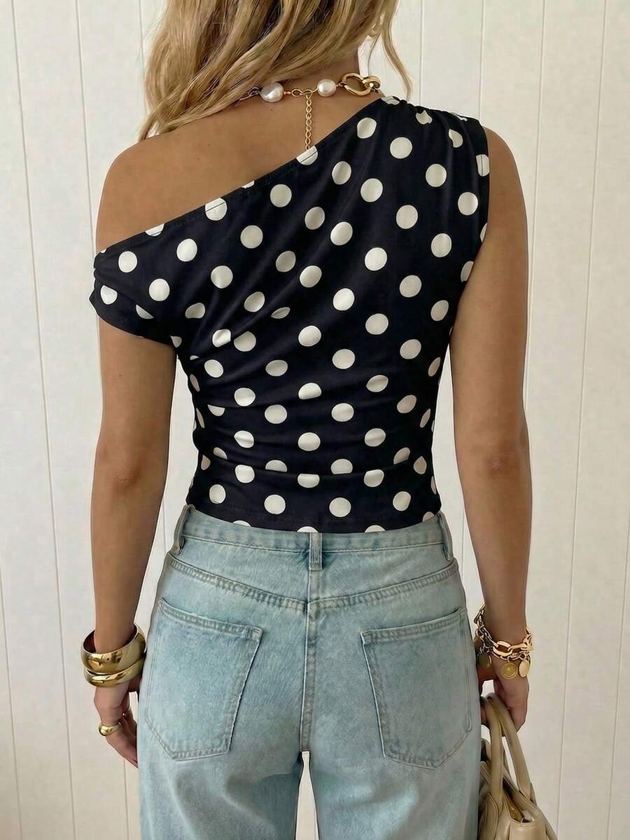 Top Cropped Feminino - Estilo Minimalista Chic com Estampa Poá