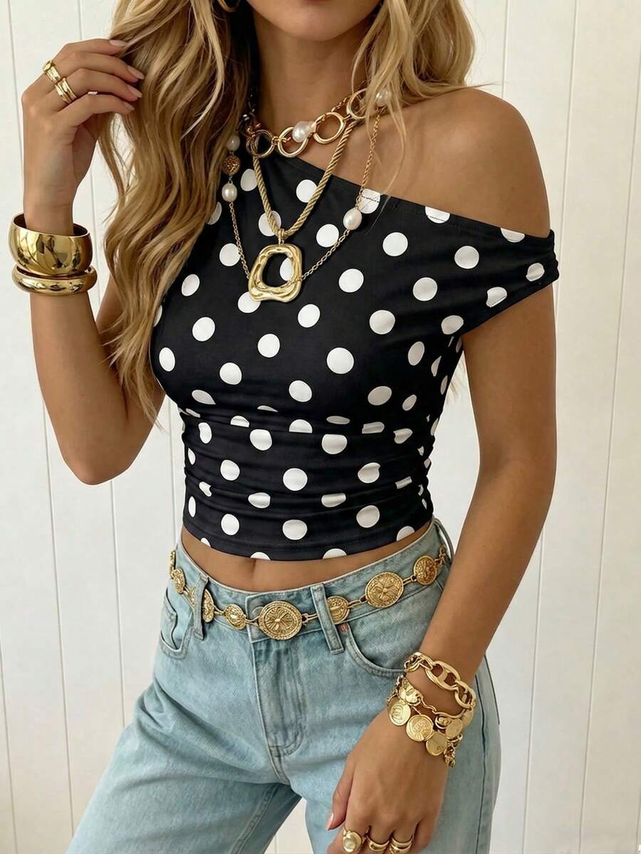 Top Cropped Feminino - Estilo Minimalista Chic com Estampa Poá