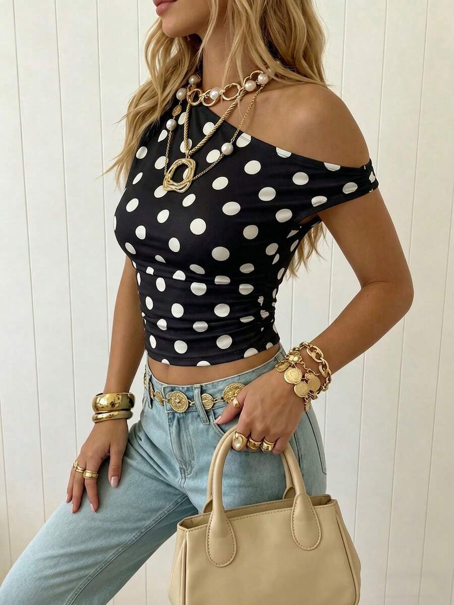 Top Cropped Feminino - Estilo Minimalista Chic com Estampa Poá