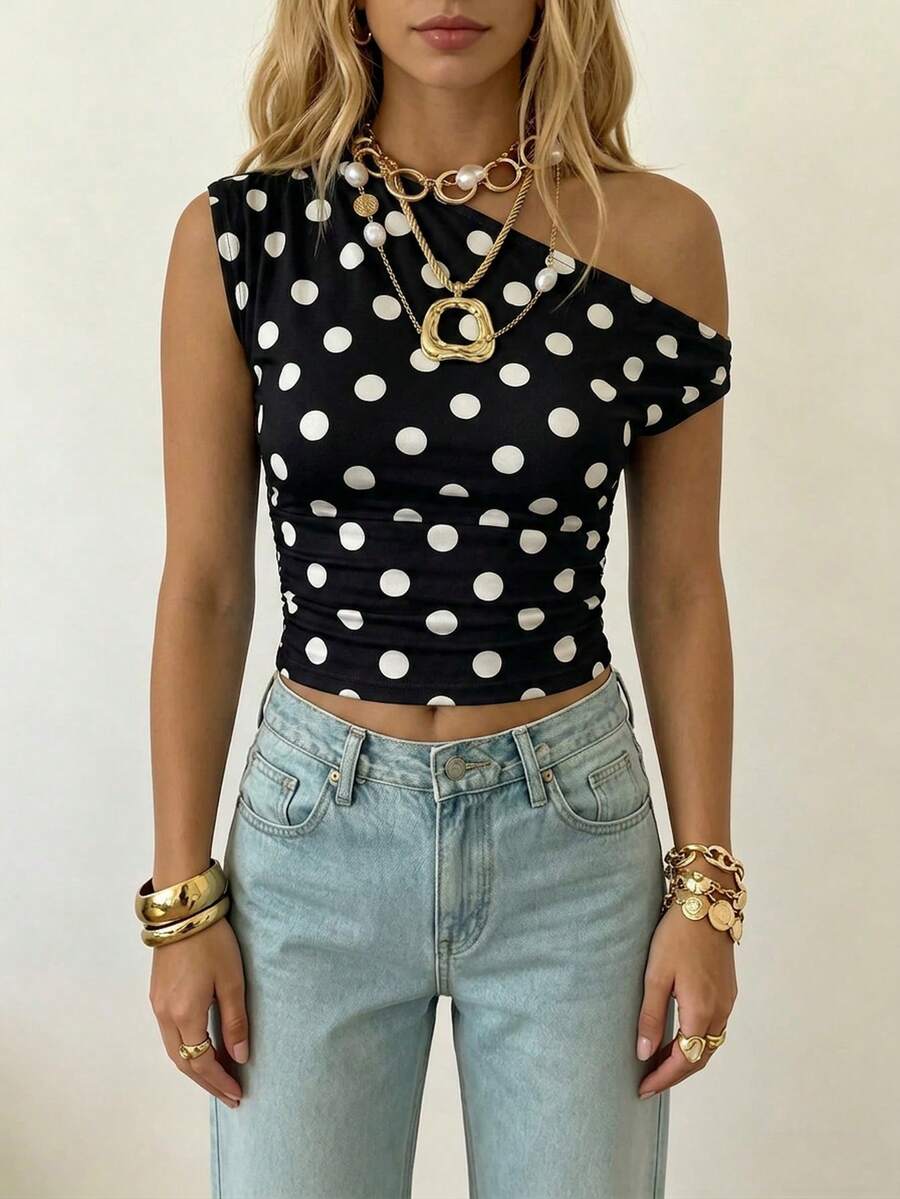Top Cropped Feminino - Estilo Minimalista Chic com Estampa Poá