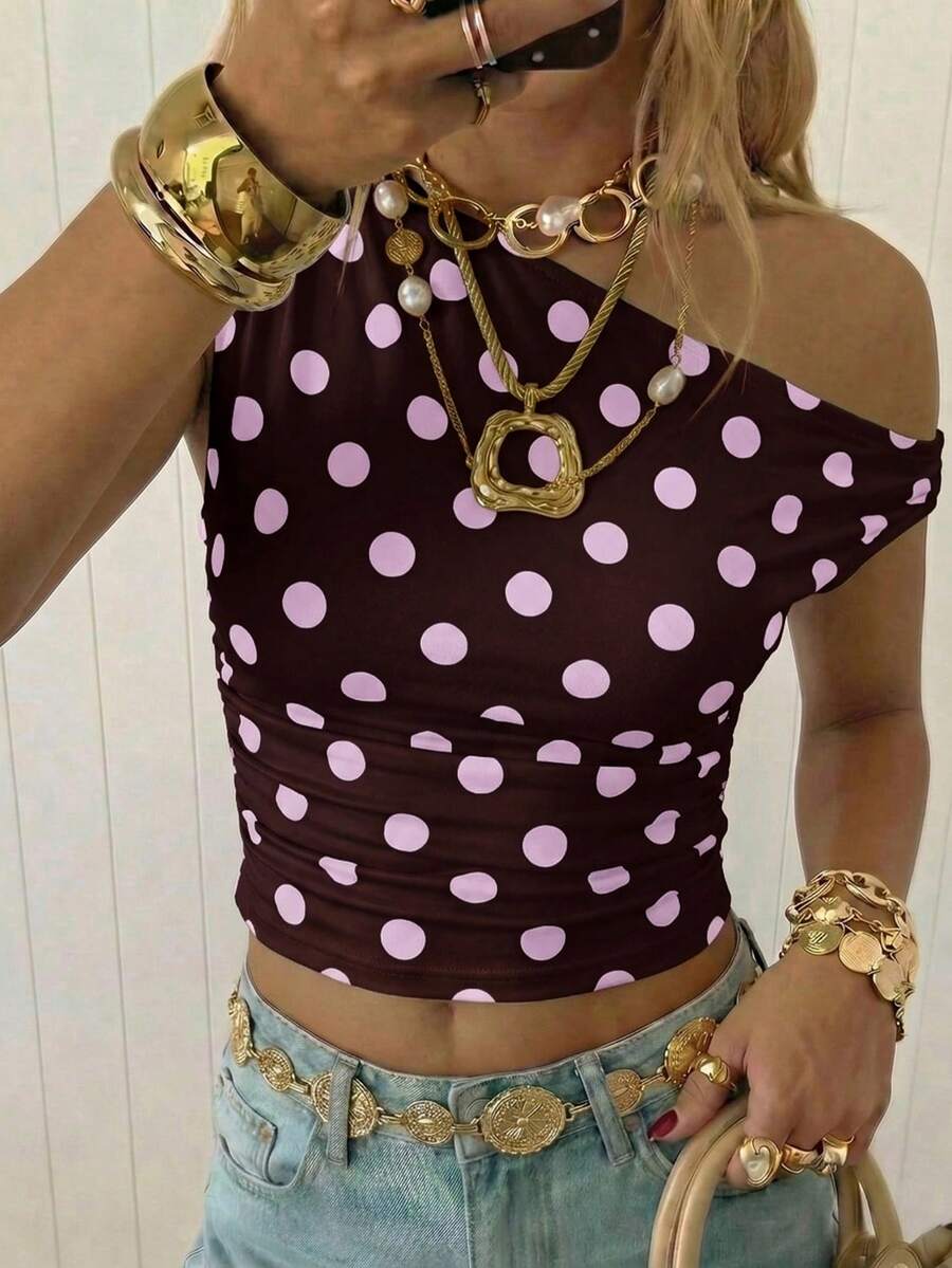 Top Cropped Feminino - Estilo Minimalista Chic com Estampa Poá
